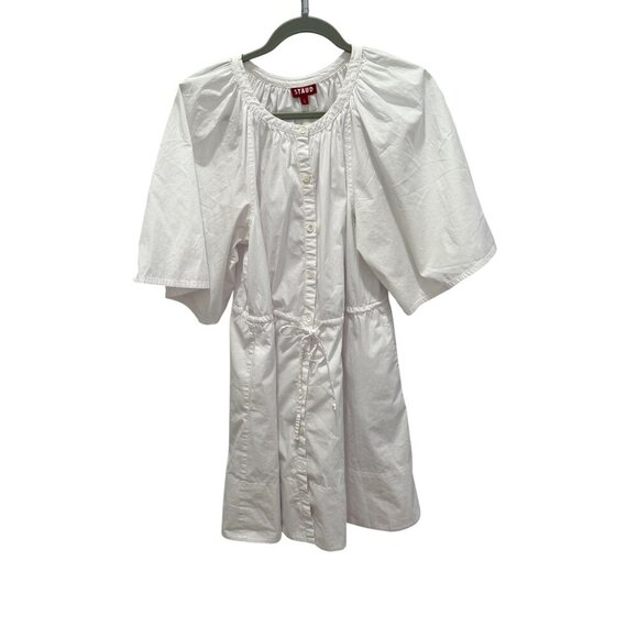 Staud White Button-Down Drawstring Waist Mini Dress With Wide Sleeves Size S - Picture 1 of 8